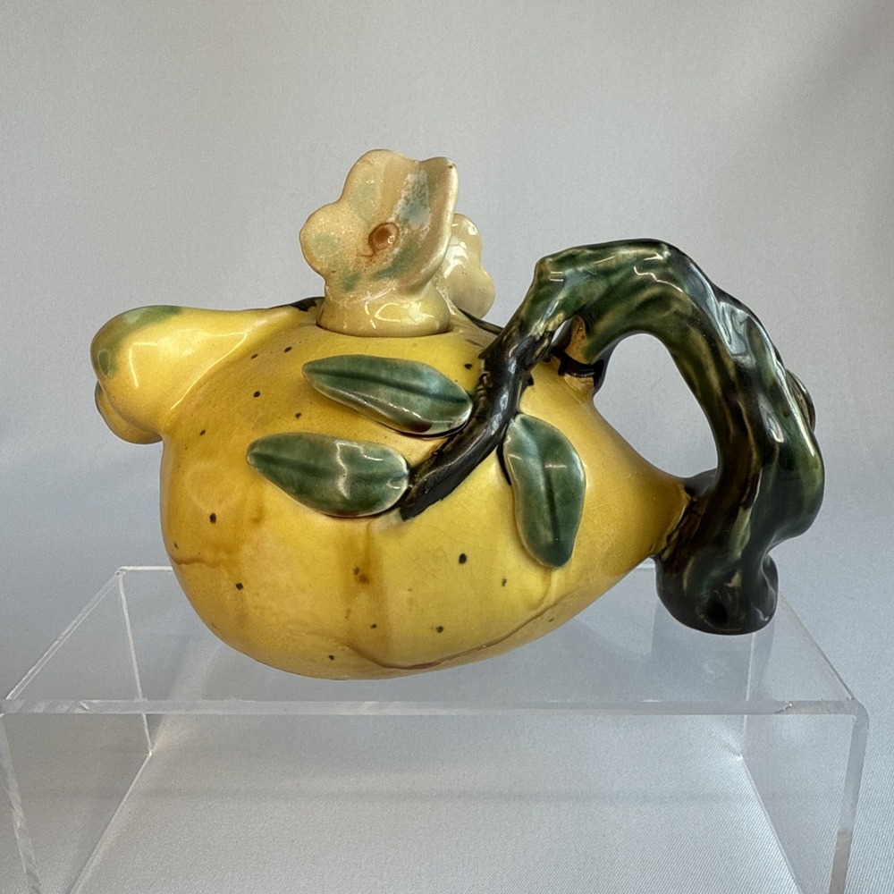 Majolica Gourd‎ Teapot Art Pottery Boho Vines Cottage Core Vintage Antique